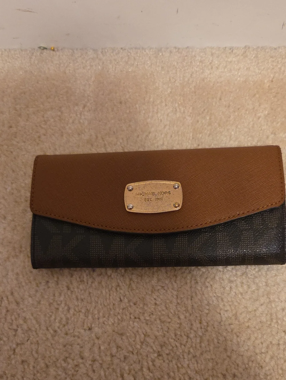 Michael Kors Tan and Black MK Continental Wallet